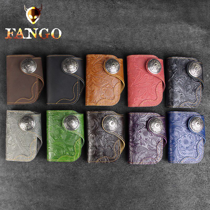 手工真皮钥匙包男女头层牛皮复古钥匙包多功能零钱包文艺卡包雕花