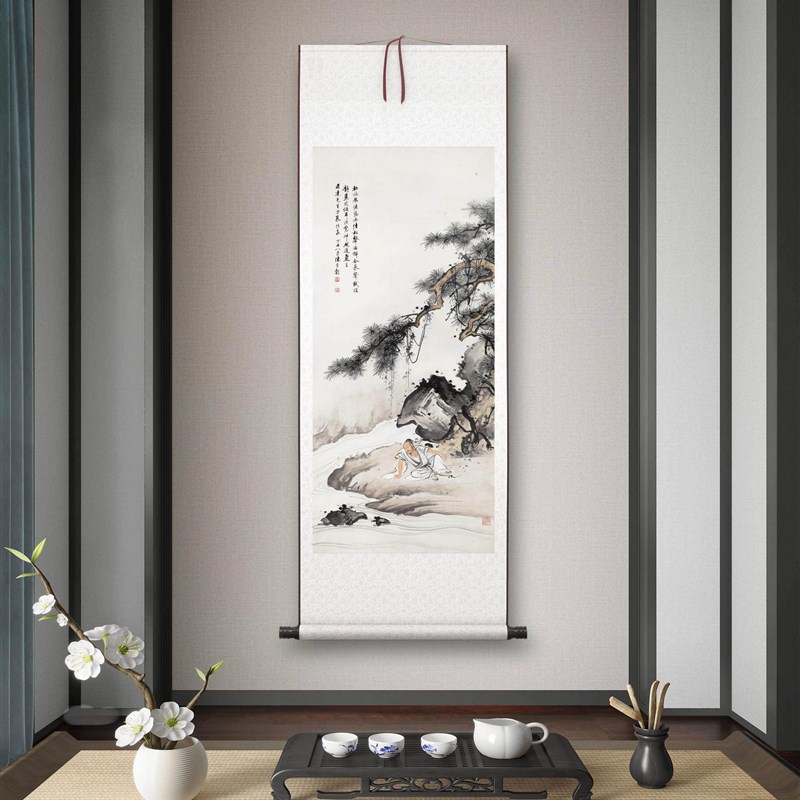 陈少梅《人物图轴》客厅书房茶室装饰画挂画玄关水墨高清卷轴字画