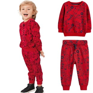 男孩汽车休闲套装 24年秋款 中小童喜庆红色毛圈2件套男童卫衣卫裤
