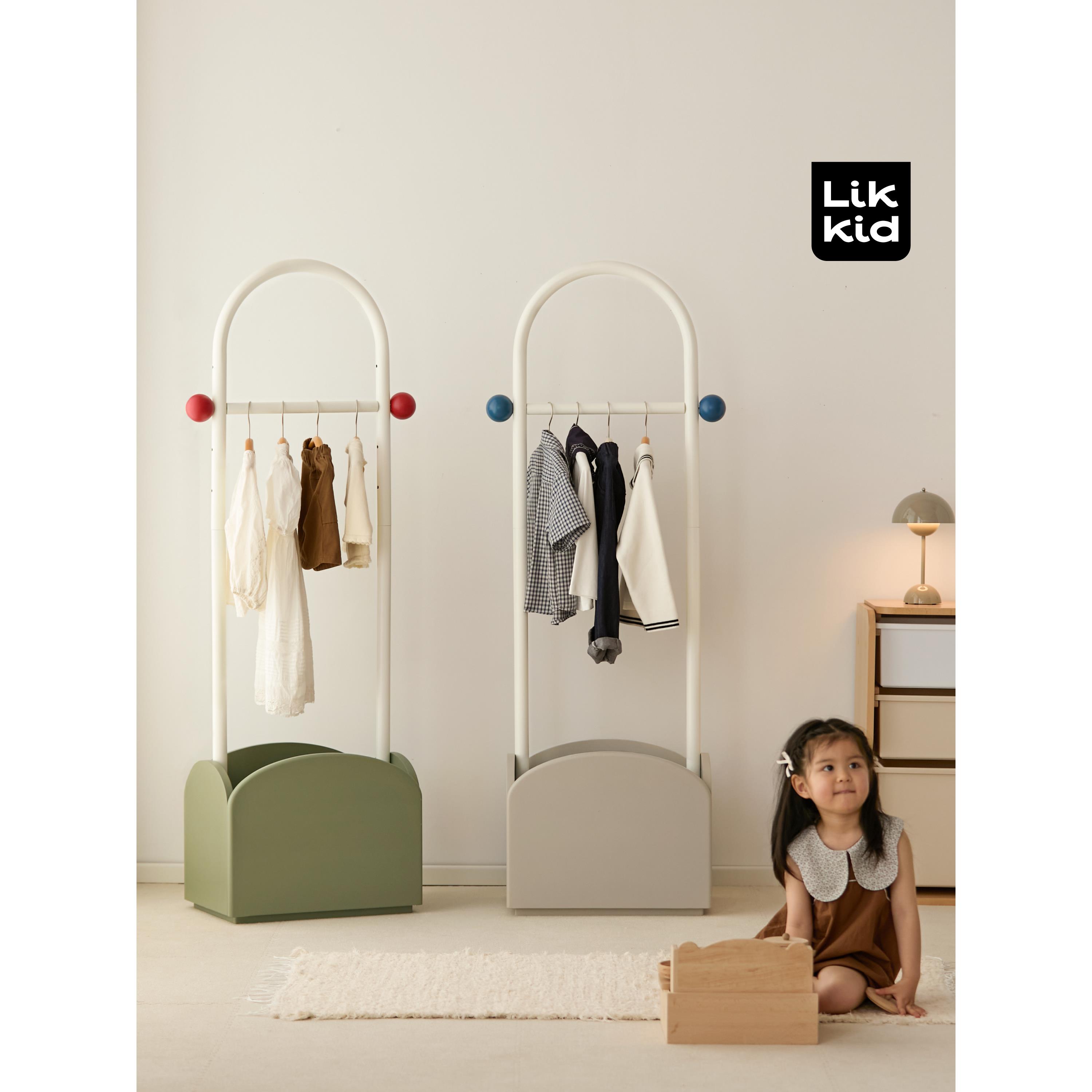 LIKKID儿童衣帽架实木落地衣架卧室可爱创意床边挂包架收纳置物架
