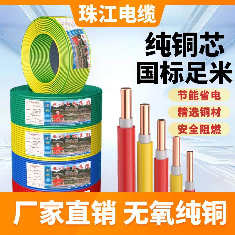 广东珠江亚洲电缆国标BVV1.5/2.5/4/6/10平方双塑铜芯单股硬电线