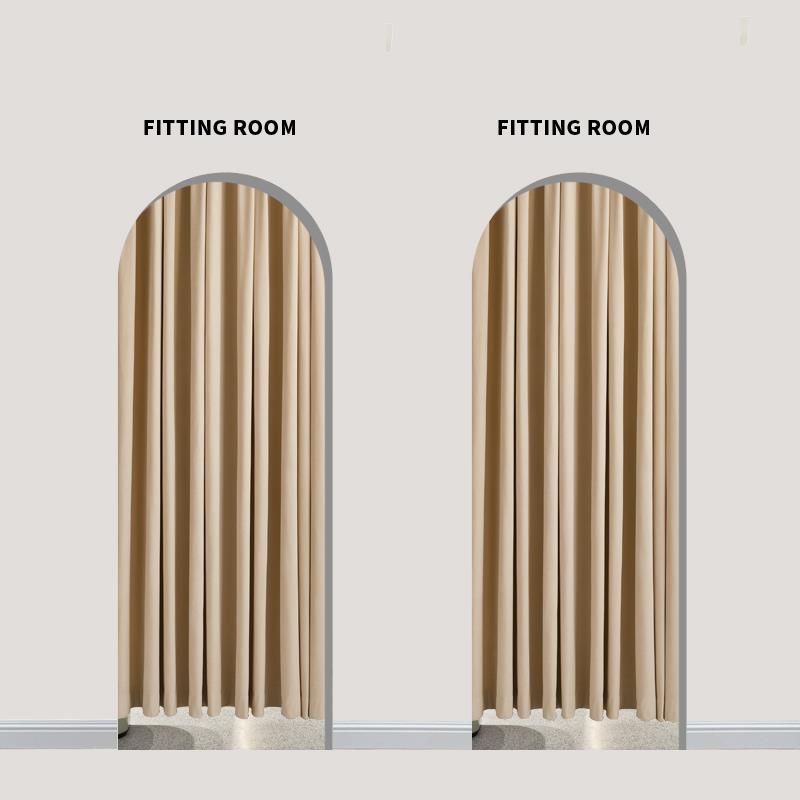奶茶色丝绒流行女装服装店试衣间门帘ins更衣室拱形弧形门免打孔