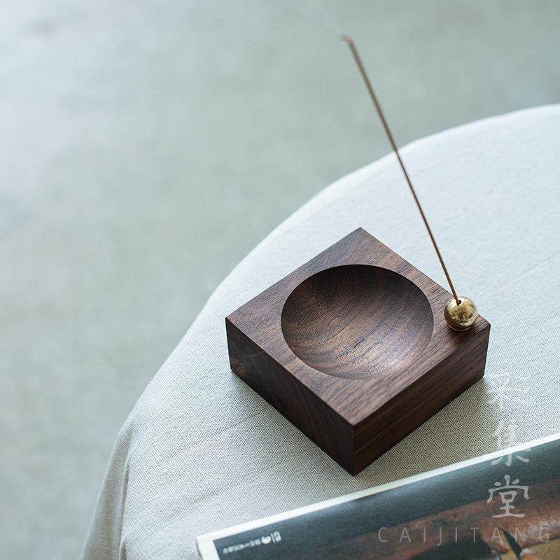 彩集堂 简约方圆线香插 创意整木黑胡桃实木纯铜香托香炉熏香底座,餐饮具,茶道/香炉,淘宝优惠券,粉丝福利购,淘宝优惠卷