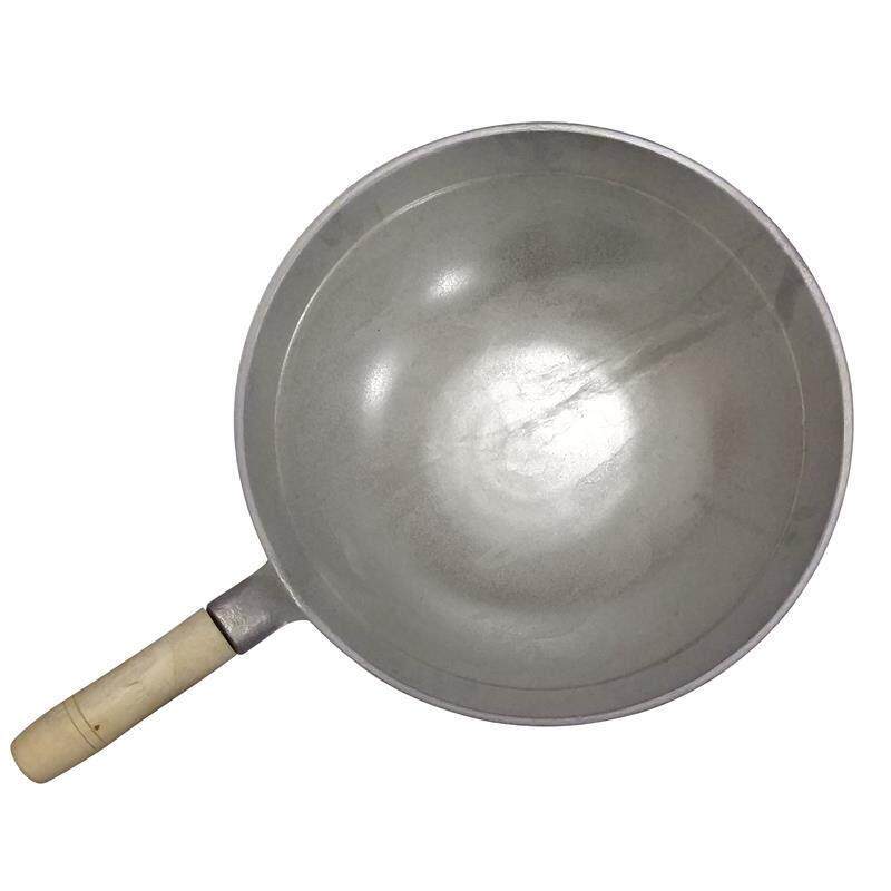 手工铝锅铝炒大厨专用制老式家用圆底尖底吕炒菜锅加厚木柄吕炒勺