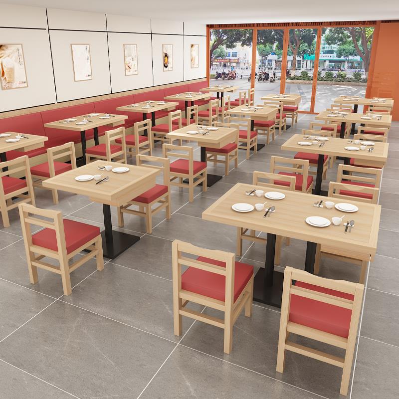 定制米村拌饭同款桌椅商用卡座实木桌带抽屉小吃面 面馆快餐桌椅