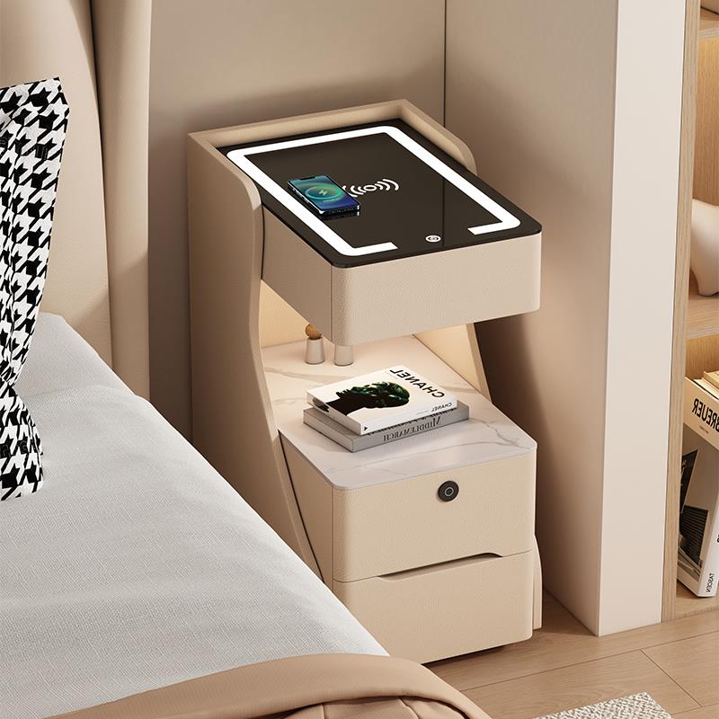 智能床头柜带指纹锁超窄家用新款简约现代卧室小型实木夹缝床边柜