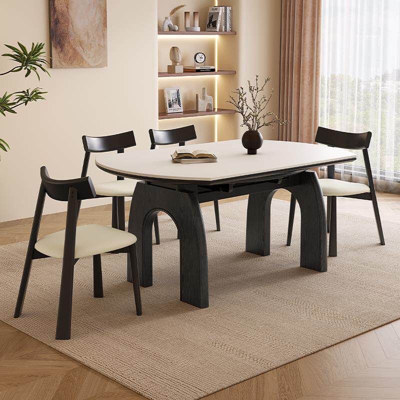 岩板餐桌椅组合家用现代简约客厅伸缩折叠可变圆形桌小户型饭桌子