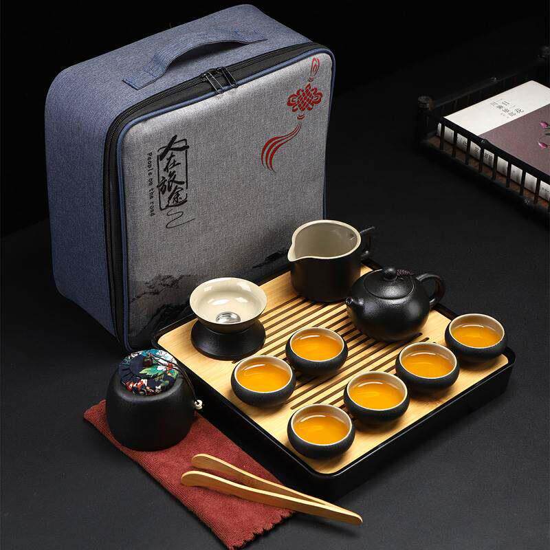 黑陶旅行茶具套组可携式户外旅游包整套陶瓷家用快客杯功夫泡茶壶