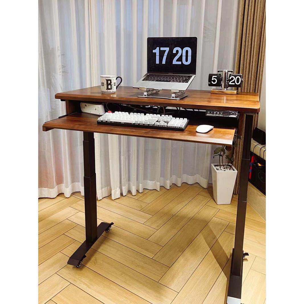 黑胡桃木加大键盘托电动升降办公学习电脑书桌实木长电钢琴架定制