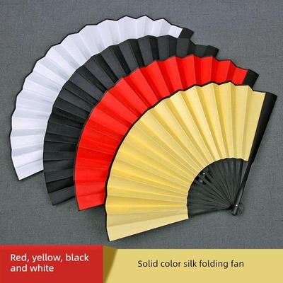 空白扇古式折扇铭文扇门中式丝绸布扇竹黑红黄白扇订制