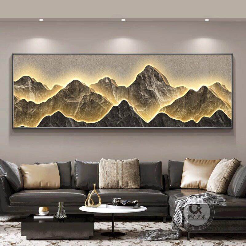 现代轻奢客厅装饰画 画背有靠山沙发背景墙挂画 画高级感大气山水