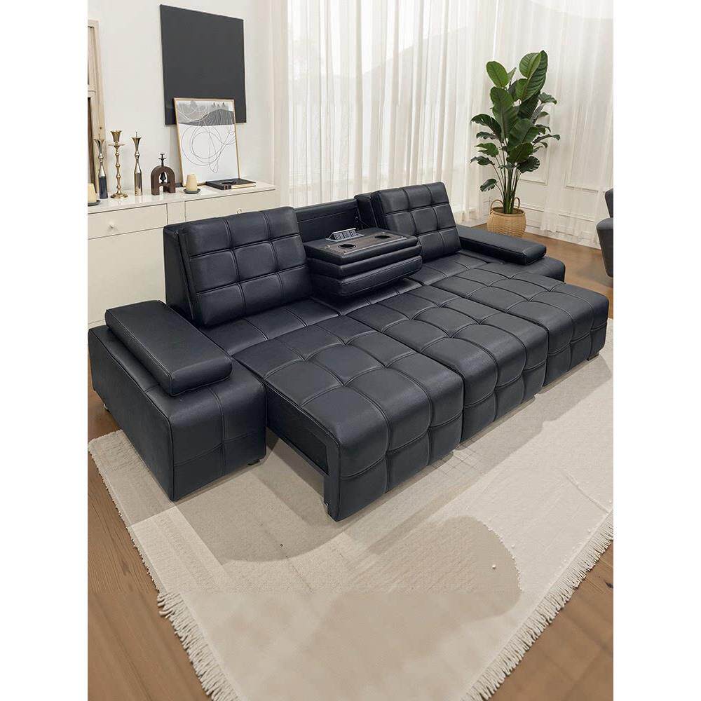 劳伦斯电动功能沙发床客厅2025新款翻盖茶几小户型可伸缩真皮沙发