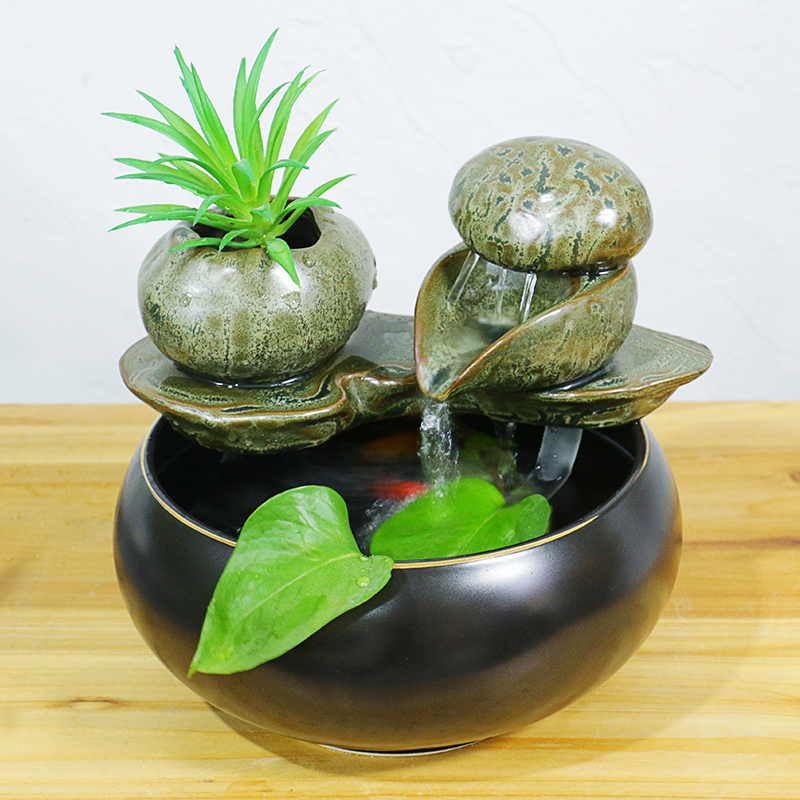 新中式陶瓷流水器喷泉桌面小型鱼缸摆件居家客厅茶桌电视柜装饰品