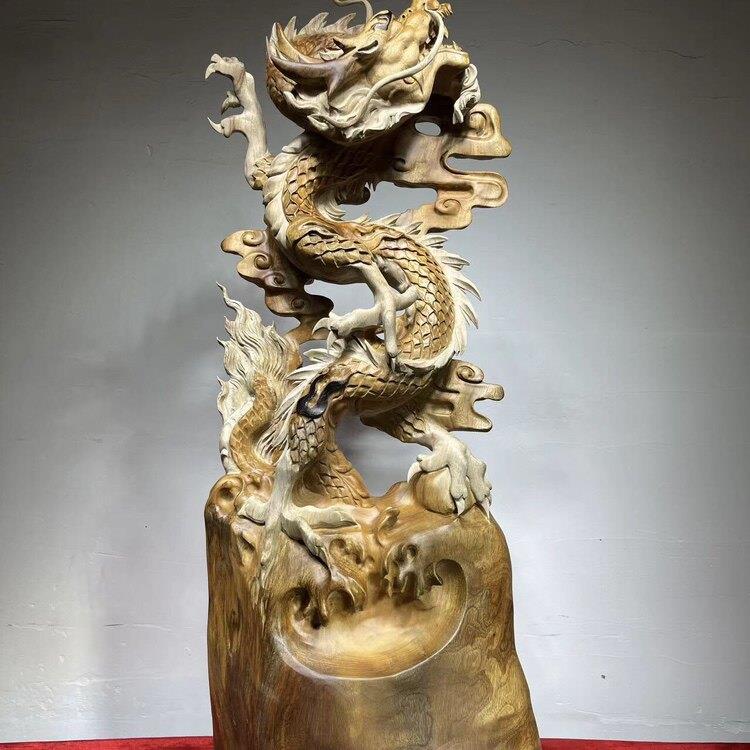 根雕木雕摆件飞龙在天祥龙盘龙香樟木送礼家居办公开业装饰工艺品
