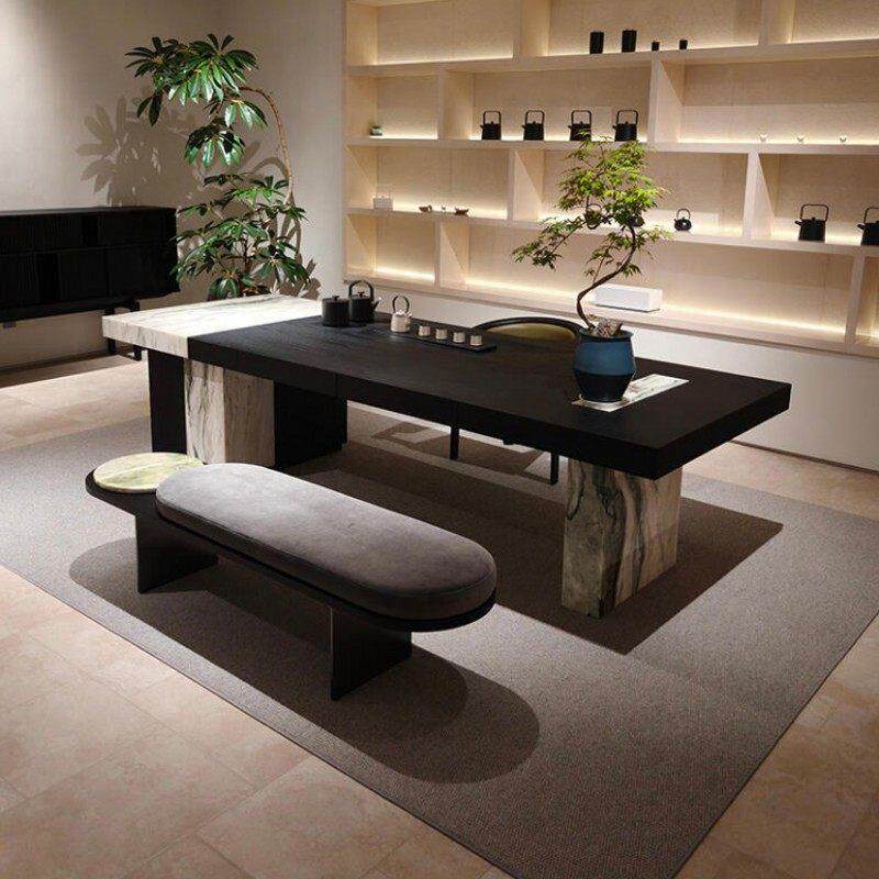 现代简约天然大理石餐桌意式极简茶台设计师款高级感岩板泡茶桌