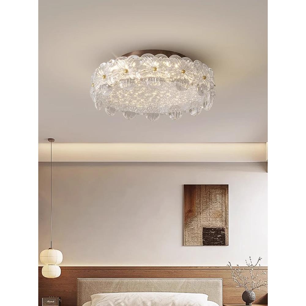 2025新款金箔树脂卧室灯吸顶灯法式中古风花朵主卧房间轻奢高级感