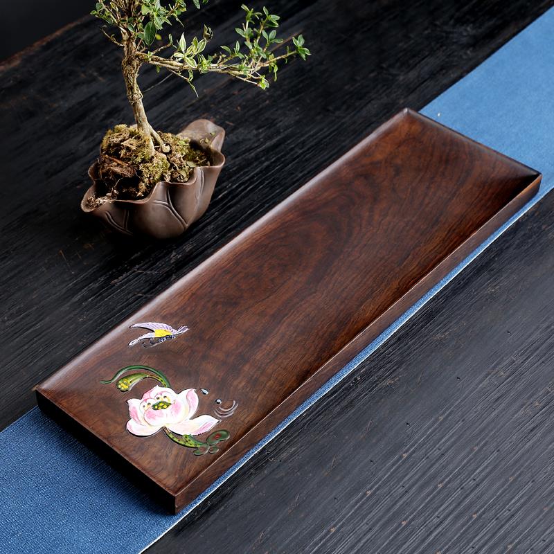 手绘茶盘小干泡台整块黑檀实木原木彩绘茶具家用复古风茶道茶托盘