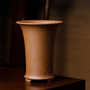 柴烧紫砂兰花盆专用宜兴精品高档束腰圆口陶瓷建春寒蕙墨兰草绿植