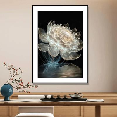 s5068 -单光影睡莲高端入口装饰画客厅餐厅挂画荷花黑框钻石花