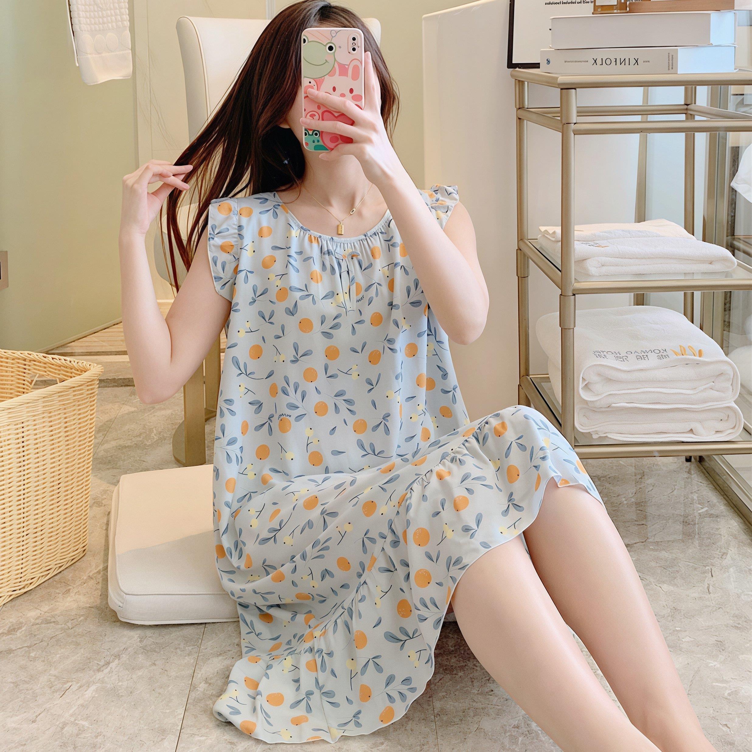 夏季女士棉绸睡裙薄款无袖空调裙家居服小个子女孩学生人造绵绸天