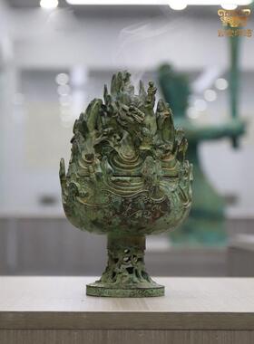 青铜博山炉汉云纯铜香炉古董香炉覆古家室内茶道装饰品客厅