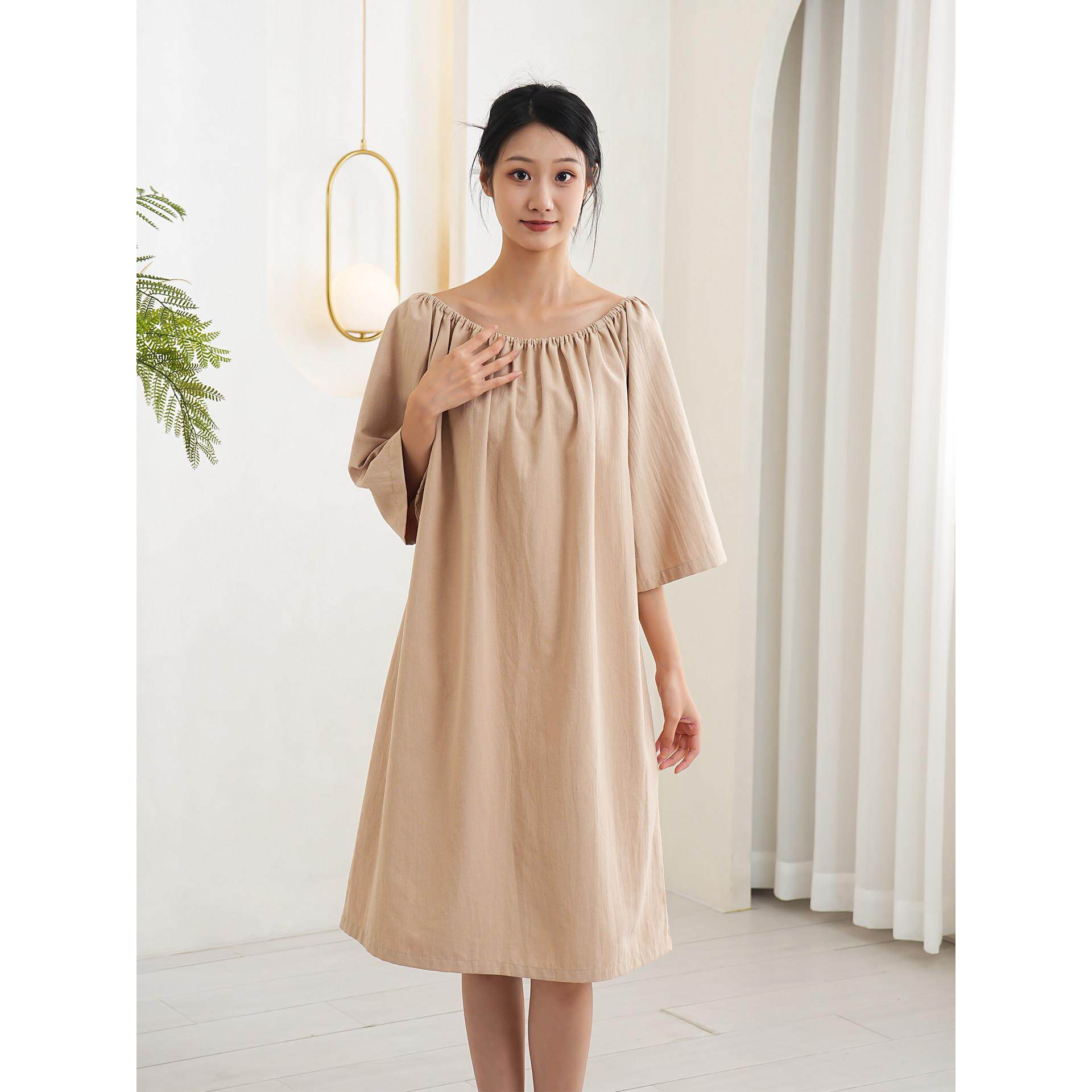 夏季美容院浴裙宽松大码浴袍颈肩头疗汗蒸按摩服莫奈棉薄款可机洗