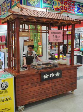 户外可移动售货车防腐木夜市摆摊推车烧鸟奶茶展示柜可定制小吃车