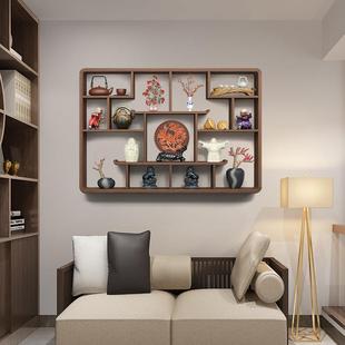 博古架实木中式挂墙隔断多宝阁格子架壁挂式置物架摆件茶具架