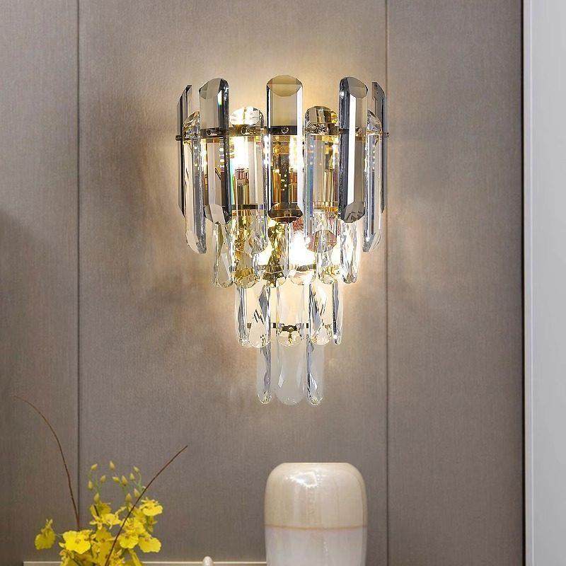 高端轻奢客厅水晶壁灯沙发电视背景墙灯卧室床头灯充电免接线 线