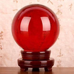 鸿运当头红色黄水晶球玻璃球白蓝粉色大号客厅办公室家居装饰摆件