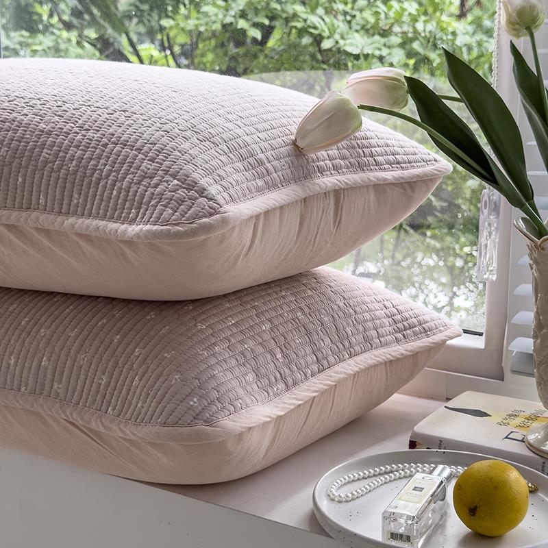 韩国全棉枕套1对双面纯棉枕头套四季绗缝夹棉单人枕芯套子48x74