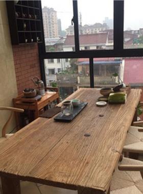 老榆木门板茶桌吧台榆木板实木复古怀旧风化旧木楼梯板茶台桌定制