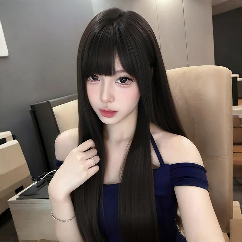 假发女黑长直日常轻薄齐刘海lolita可扎马尾jk仿真高颅顶全头套