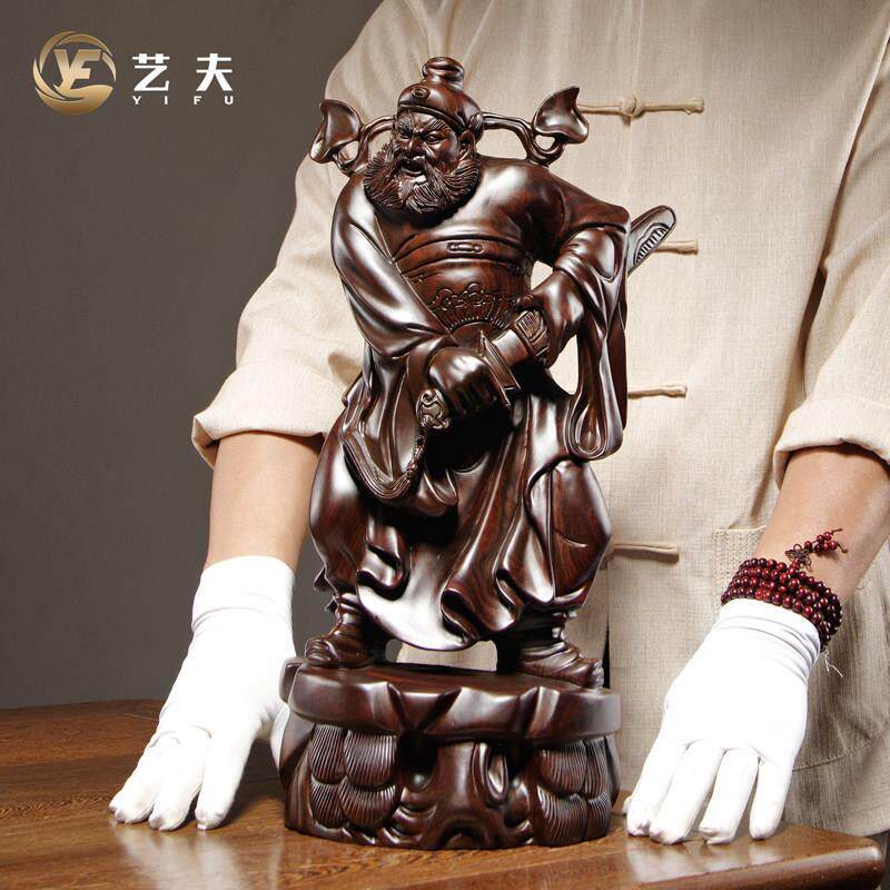 黑檀实木雕刻天师福神钟 钟馗神像摆件家居客厅装饰品工艺礼品摆