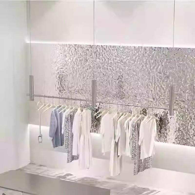 服装展示架橱窗钢丝绳吊架衣服架婚纱高档服装店不锈钢拉丝银悬挂