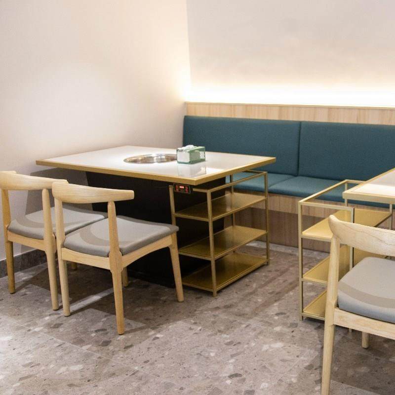 商用大理石内嵌火锅桌电磁炉一体烧烤肉店无烟饭店餐厅餐桌椅组合