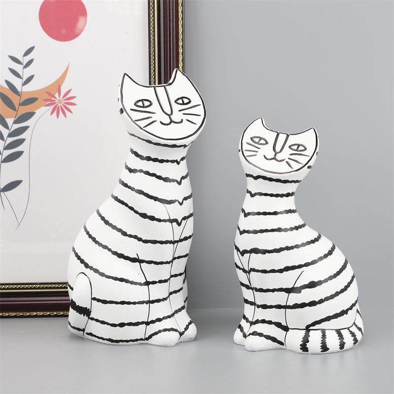 创意黑白坐姿条纹猫摆件样板房家居电视柜儿童房艺术工艺软装饰品,家居饰品,装饰摆件,淘宝优惠券,粉丝福利购,淘宝优惠卷