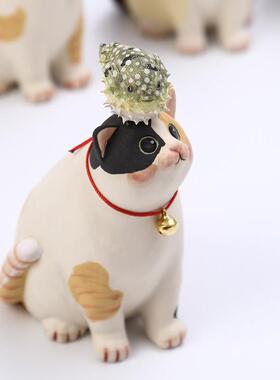 陶瓷手作创意可爱萌河豚猫咪周边家居办公桌面小摆件女生节日礼物