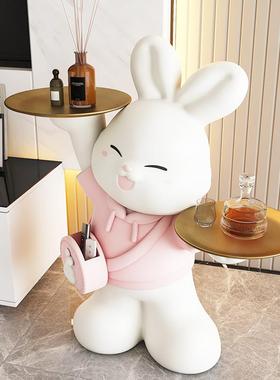 高端兔子客厅摆件落地托盘存钱罐轻奢高档电视柜旁沙发边几装饰品