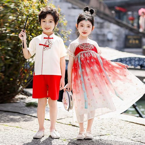汉服女童夏装六一儿童节幼儿园班服E古装演出服中国风男童表演套