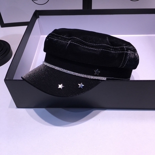 潮报童帽女士黑.色蓓蕾帽 八角帽子春秋遮阳百搭韩版 网红新款 时尚