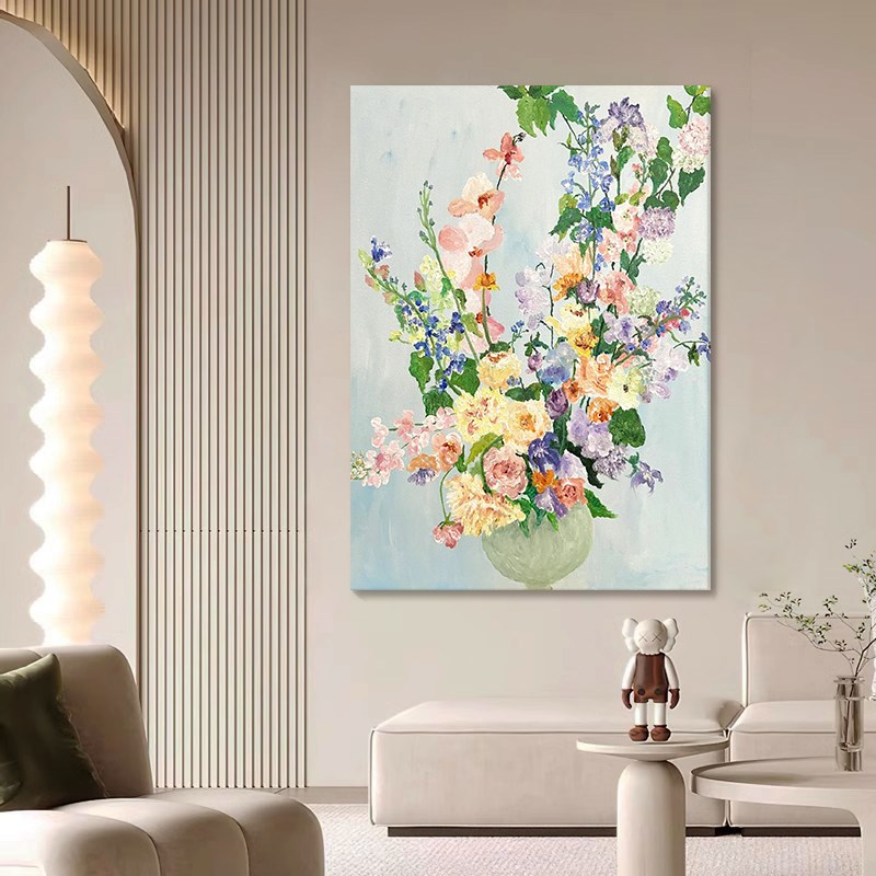 欧式繁花手绘油画j彩色花卉客厅餐厅装饰画高级感玄关走廊过道挂图片