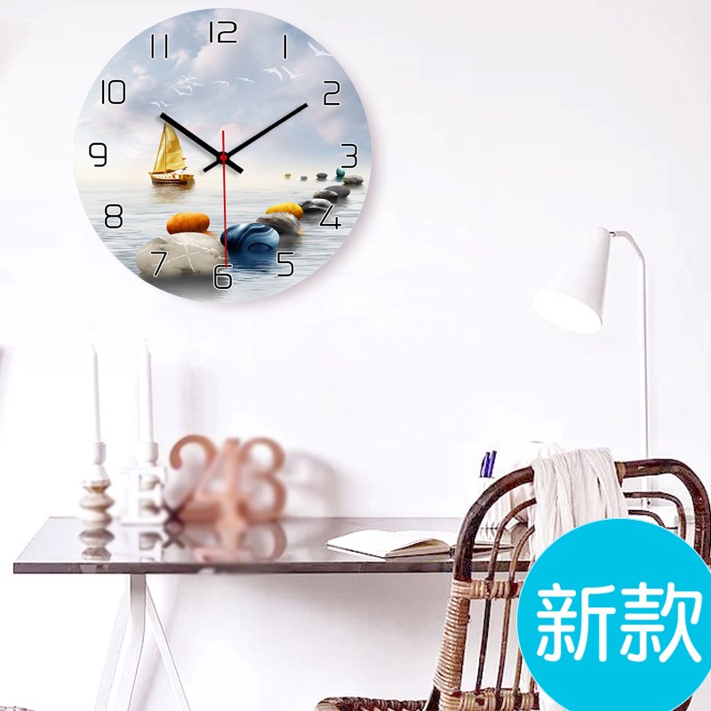 创意轻奢挂钟客厅新中式石来运转现代时尚钟表静音卧W室挂表免打