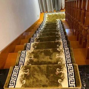 家用复式 新中式 旋转实木楼梯踏步垫免胶自吸加厚网红防滑毯定制