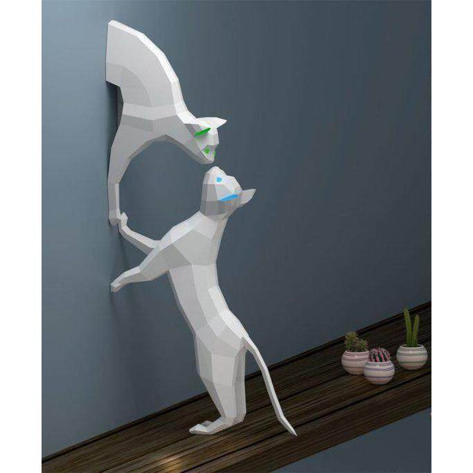 创意摆件雕塑工艺艺术品几何动物猫立体3d设计师招财猫装饰