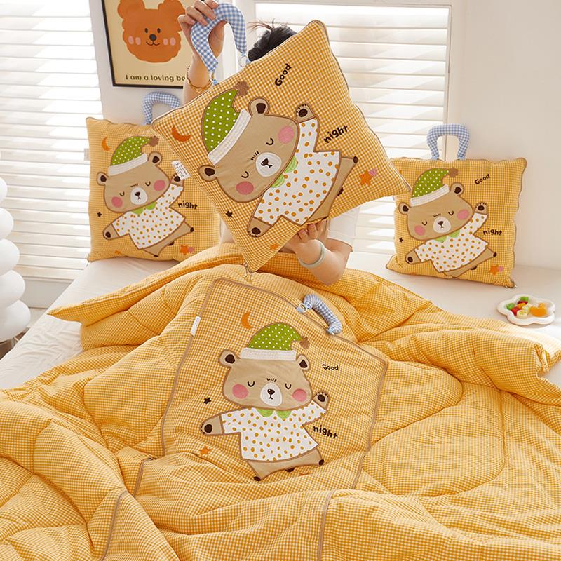 全棉色织抱枕被子两用办公室午睡空调盖毯学生宿舍折叠靠垫纯棉被