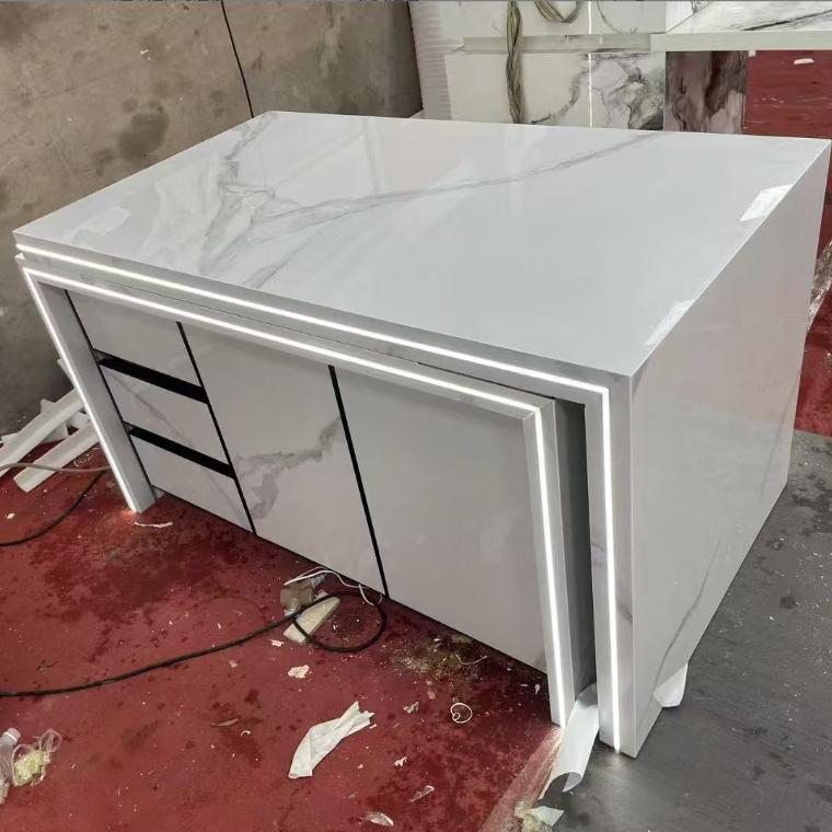 岩板岛台餐桌一体可伸缩齐平岛台吧台家用开 放式厨房多功能小户