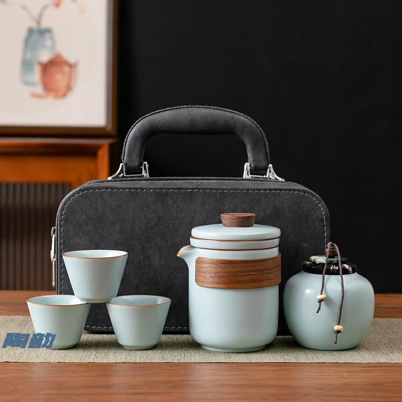 汝窑旅行茶具套装便携式户外露营泡茶壶茶杯茶道功夫茶具套装礼品