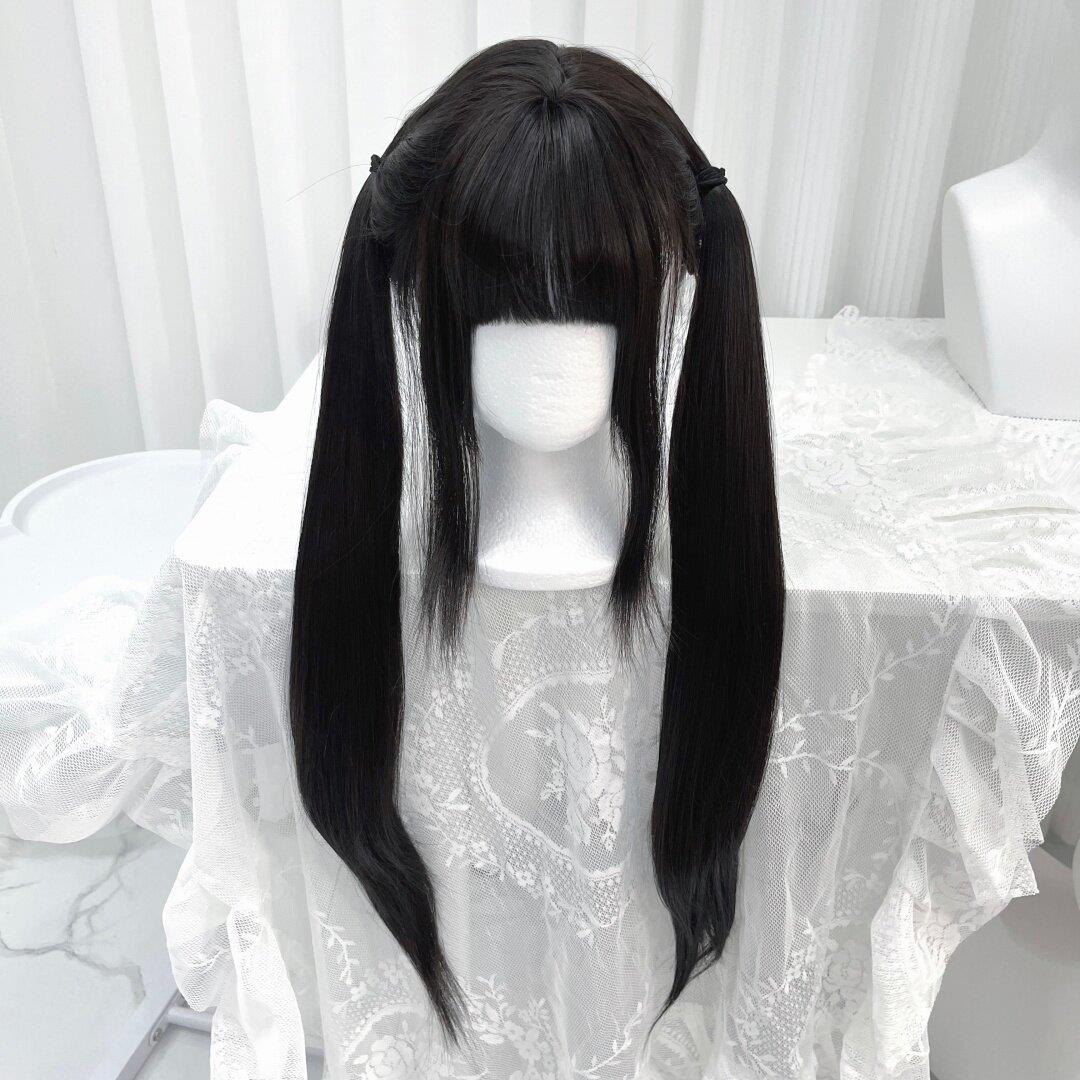 喵灵界假发女少萝Lolita软妹jk黑棕色自然60cm双马尾长直发全头套