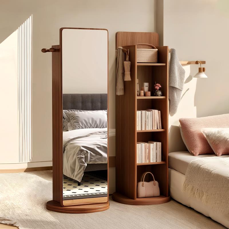 可旋转全身镜落地镜家用卧室杂志书柜穿衣镜衣帽架一体大试衣镜子